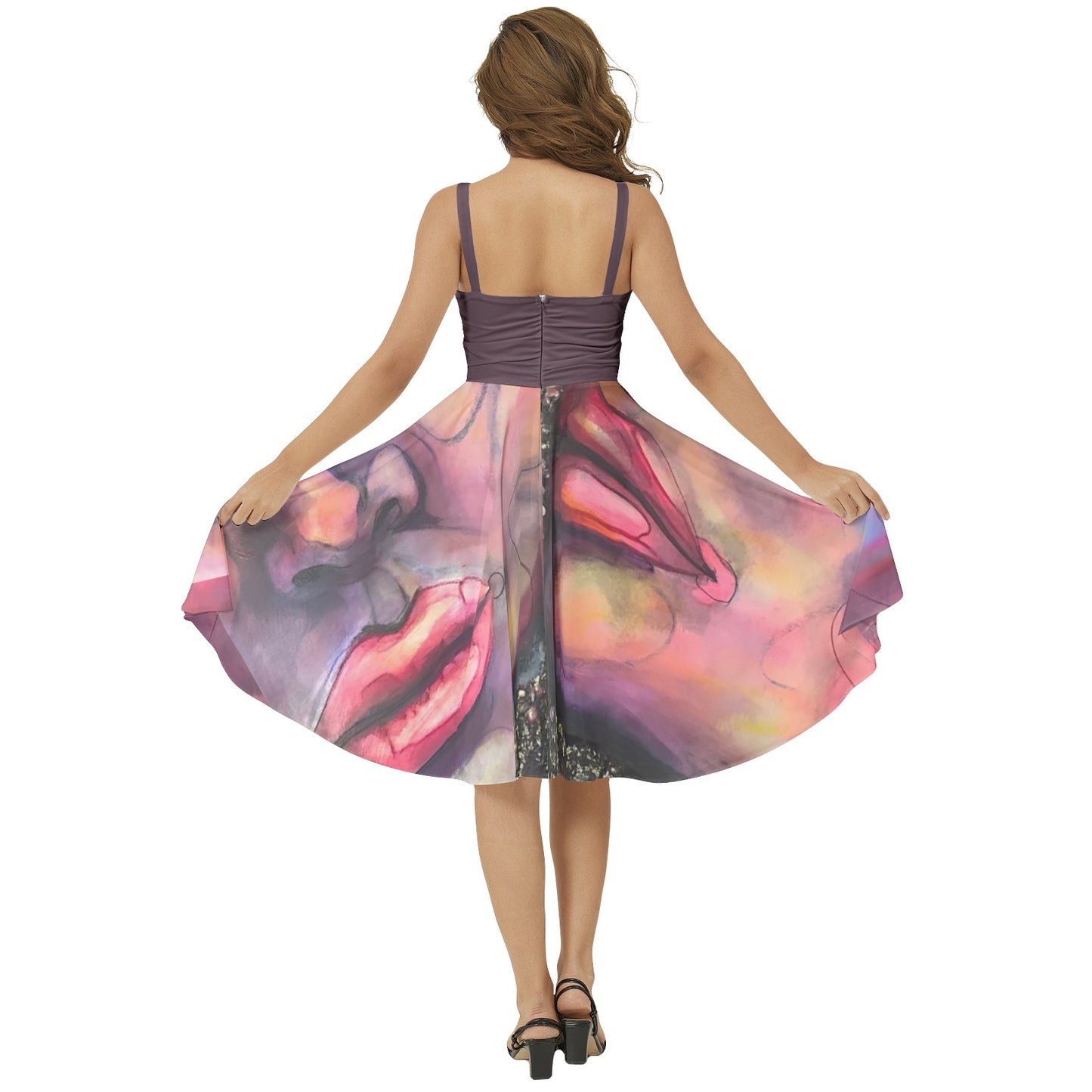 Sleeveless Square Neck Flare Hem Midi Dress