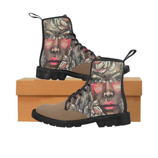 Solène - Bottes en toile à lacets pour femmes (Noir)