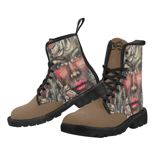 Solène - Bottes en toile à lacets pour femmes (Noir)