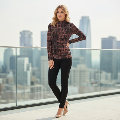 Chandail à col montant imprimé – Élégance et confort réunis 💫 RUBI