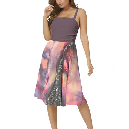 Sleeveless Square Neck Flare Hem Midi Dress