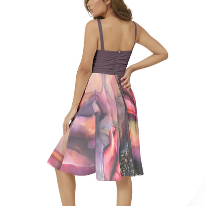 Sleeveless Square Neck Flare Hem Midi Dress