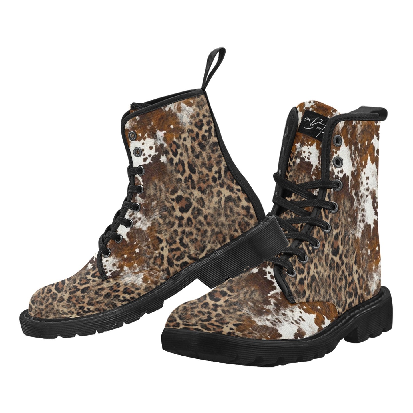 LéoCow-Bottes en toile à lacets pour femmes (Noir)